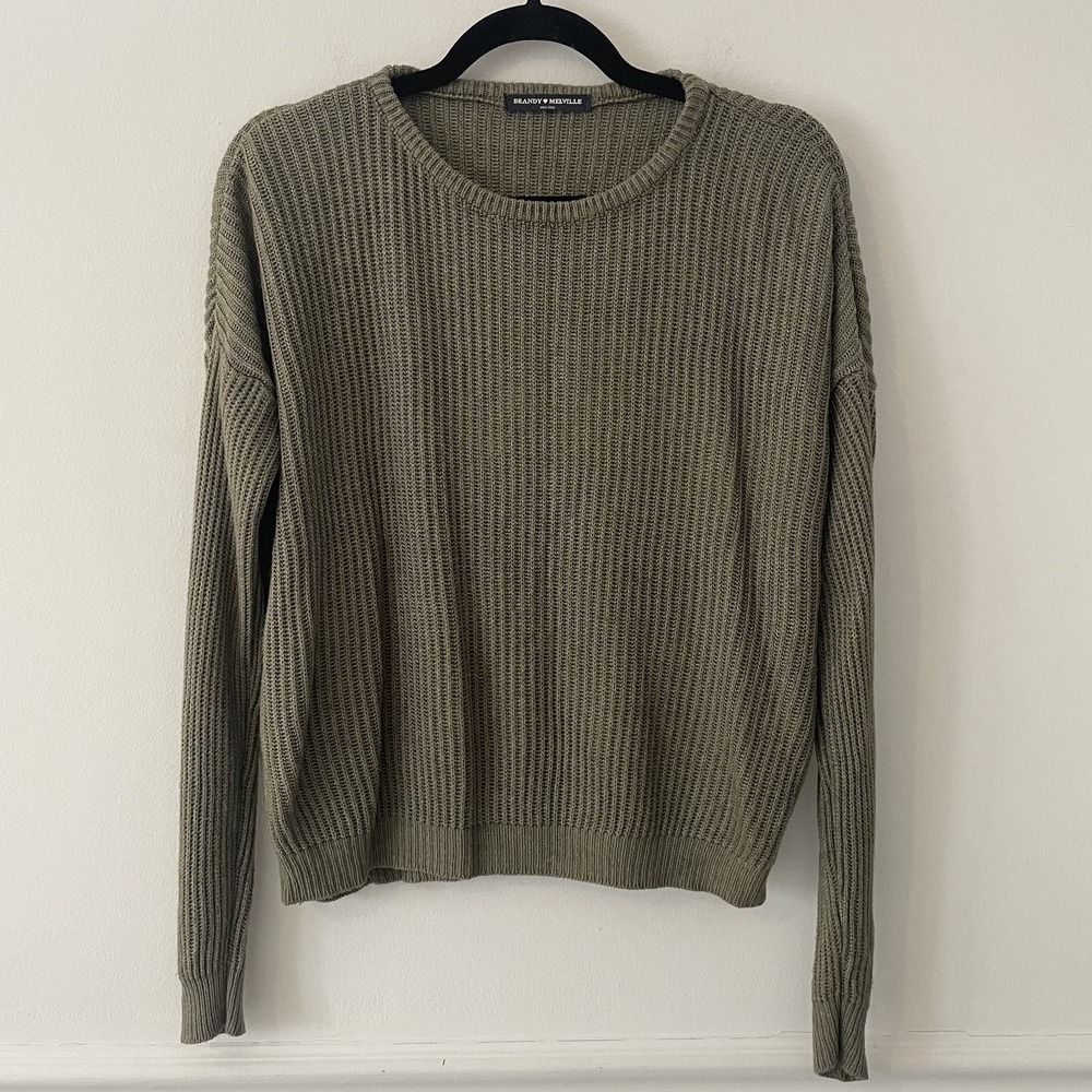 Brandy Melville‎ Long Sleeve Knit Top Olive Green OS Slouchy Oversized Casual